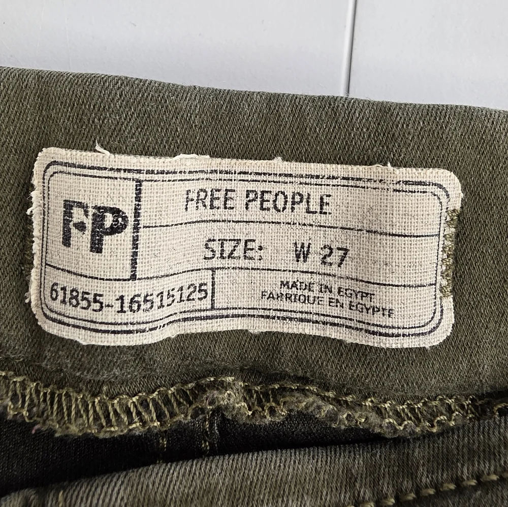 Free People 27 Easy Goes It Stretchy Skinny Raw Hem Pull On Olive Jeans 1629-t